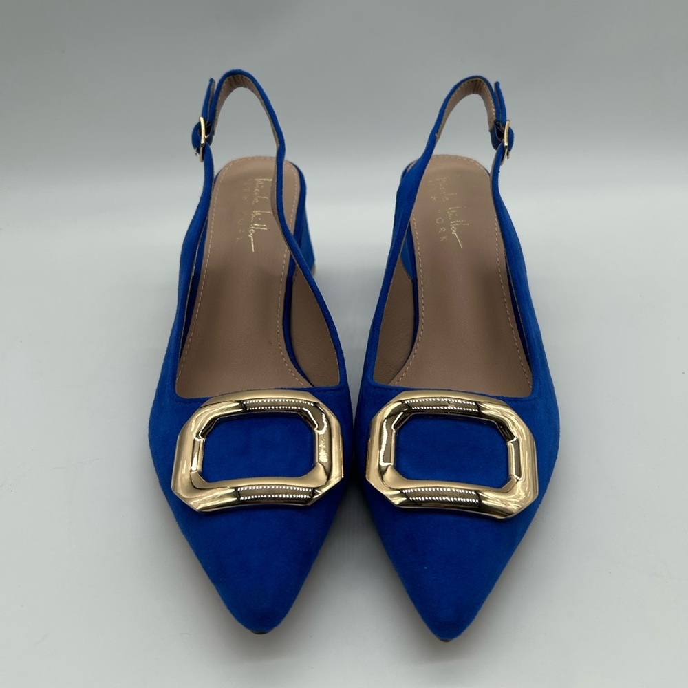 Nicole Miller New York Melrose Blue Faux Suede Slingback Block Heel Pumps 6 NIB - Picture 6 of 13